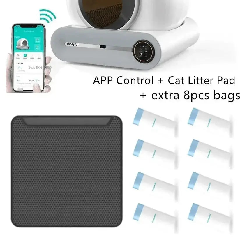Litière autonettoyante automatique pour chat - LitiUp Core - FULL PACK: Avec application + tapis + 8 sacs